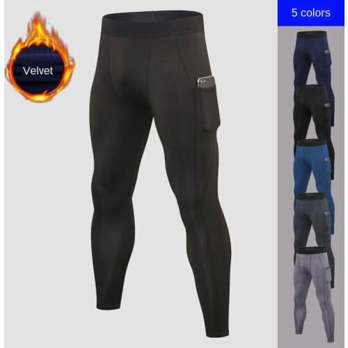 Men Sports Trousers with Velvet Pocket Tight Training Pant Fitness Running Quick Dry Anti Sweat Trousers Breathable Gym Pants