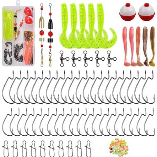 89Pcs/box Fishing tackle box Carolina Ready Rig Kit Texas Rig Set Worm Jig Hooks Swivels snap for Bass Trout Fishing tackle