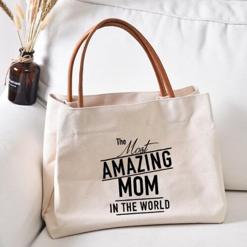 The Most Amazing Mom Printed Canvas Tote Bag Gift for Mothers Day Women Lady Casual Beach Bag Shopping Bag Work Bag Handbag