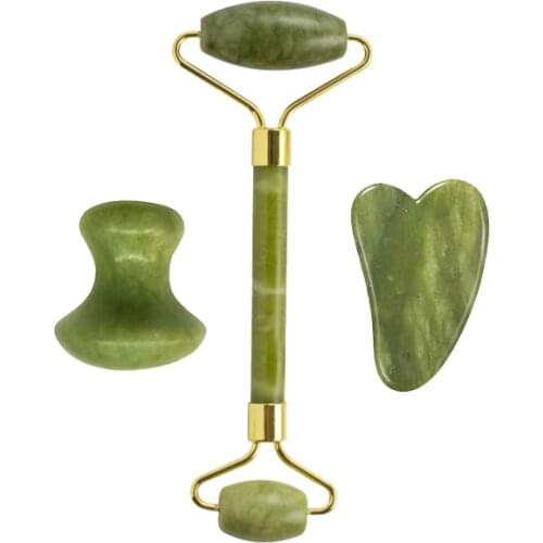 Natural Jade Roller Face Massager Real Stone Gouache Scraper Mushroom Massager Face Lifting Tool Facial Guasha Massage Kit