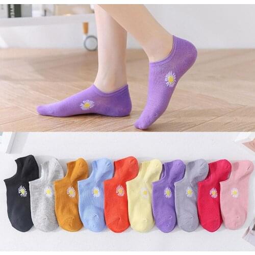 Short Tube Shallow Top Cotton Breathable Sock 1 Pair Fashion Solid Color Women Men Daisy Candy Socks Middle Tube Couple Socks
