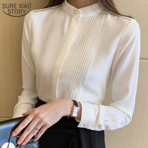 2021 Spring New Womens Shirt Korean Style Pleated Long-sleeve Office Ladys Top Womens Fashion Bottoms Top Blusas Mujer 13931