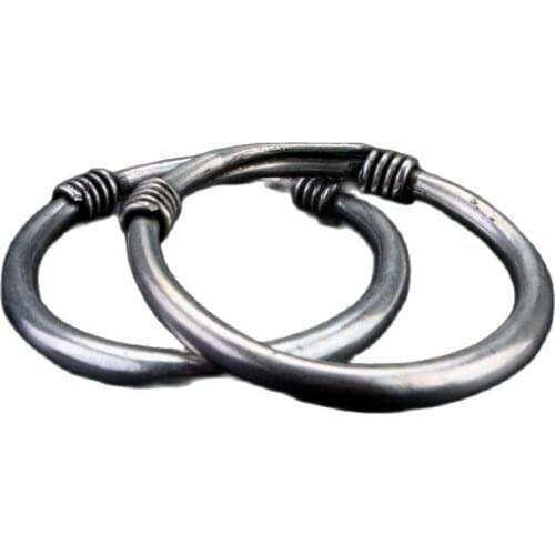 Old Handwork Miao Silver Carve China Adjust Pair Bracelet