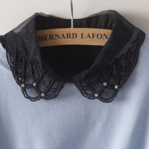 All-match Solid Color Fake Collar Women Ladies Lapel decorative collar pearl shirt fake collar wild black and white Sweater