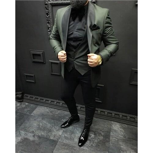 Latest Fashion Dark Green Men Suits Costume Homme Wedding Men Groom Tuxedo Terno Masculino Bridegroom Slim Fit Blazer 3 Pcs Set