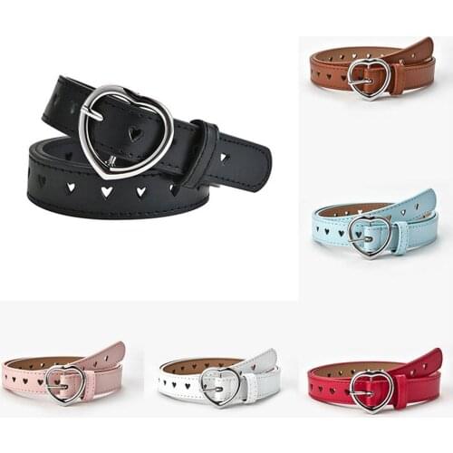 New Unisex Faux Leather Belt Kids Cute Peach Heart Buckle Belts For Women Girls Solid Waistband Love Eyelet Grommet Waist Belt