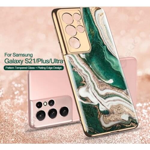 Luxury Plating Tempered Glass Case For Samsung Galaxy S21 Plus Ultra 5G Shockproof Edge Cover For Samsung S21 Plus Ultra 5G Case