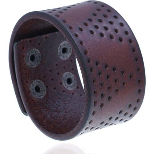 Punk Men Wide Leather Bracelet Piercing Crafts Simple Fashion Jewelry Genuine Leather Material Wrap Bracelet Gift Men