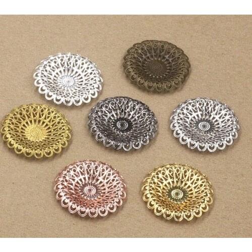 37mm Vintage Brass Hollow Filigree Flower Charms Bases Wraps Connectors Finding Hair Clasps Settings DIY Jewelry Accessories