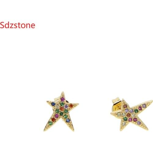 Star Shaped Stud Earrings Simplicity Copper Gold Color Rainbow Cz Wire Earring For Women Brincos De Gota Feminino 2019 Geometric
