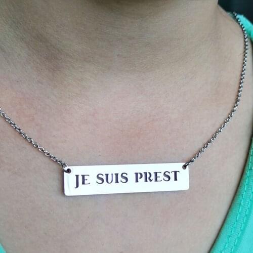 1pc Cutout JE SUIS PREST Stainless Steel Pendant Necklace Religious Charms Necklaces For Women Girls Men Daily Jewelry