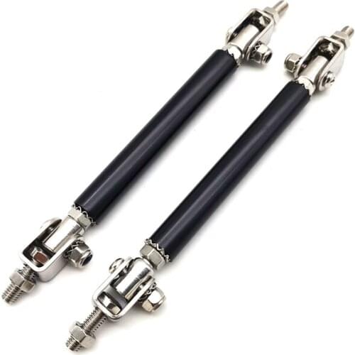 2Pc Black Adjustable Car Front Bumper Lip Splitter Rod Strut Tie Support Bar Kit