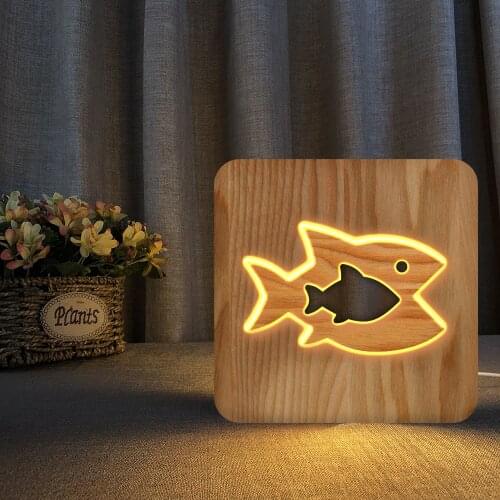 3D Fish Shark Wooden Lamp USB LED Night Light Baby Sleeping Lighting Bedroom Decorative Table Lamp For Children Birthday Gift