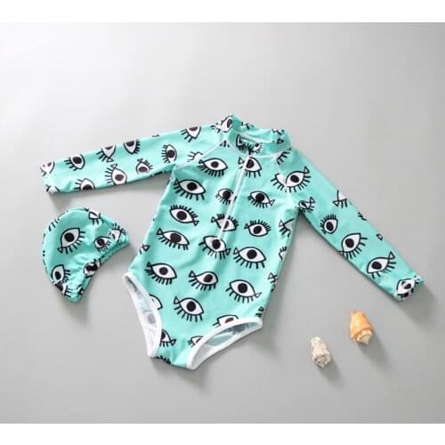 Baby Girl Swimwear Swimsuit One Piece Body Suit Long Sleeve Beach New Summer Unicorn Letter Watermelon Beach Swimming Kids