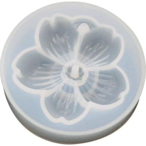 DIY Crystal Epoxy Cherry Blossoms Mold Handmade Mirror Pendant with Hole Silicone Making Mould