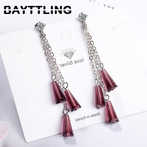 BAYTTLING 925 Sterling Silver 66MM Bulb Crystal Tassel Long Drop Earrings For Woman Charm Wedding Jewelry Gift Couple
