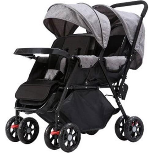 Twin Baby Stroller Can Sit and Lie Baby Carriage Four Wheel Highland Scape Lightweight Double Seat Carts 0-4 Years Old