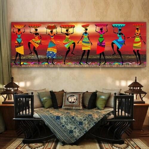 African Women Dancing Colored Oil Painting Tribal Wall Art Canvas Paintings Abstract Posters and Prints Picture for Living Room