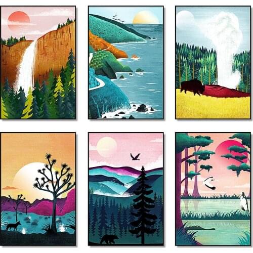 National Park Canvas Painting Big Sur Waterfall Poster and Prints Joshua Tree Wall Art Home Decoration Picture for Living Room