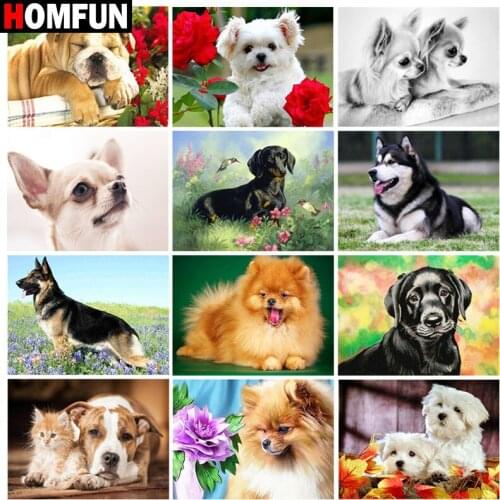 HOMFUN Rhinestone Painting Crystal Decor Diy Diamond Painting "Dog animal landscape" 3D Cross Stitch Pattern Diamond Embroidery