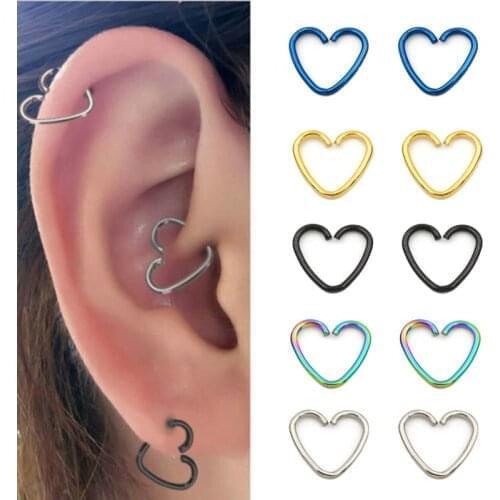2PCS Body Piercing Jewelry Surgical Steel Daith Heart Cartilage Tragus Piercings Hoop Lip Nose Rings Orbital Ear Stud Jewelry