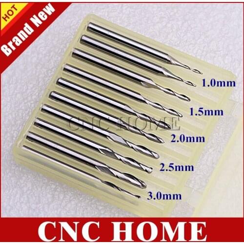 10pc/set CED-1, 1.5, 2, 2.5, 3mm 2 Flutes Tungsten Carbide Ball End Mill, CNC Router Bits Milling Cutters Cutting Tools