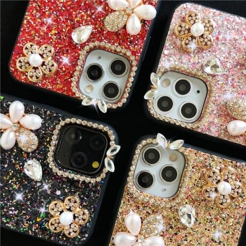 Hot sale Handbag Designer Sparkly Rhinestone Cover Cute Girly Bling Diamond Flower Phone case For iPhone 12 Pro Max