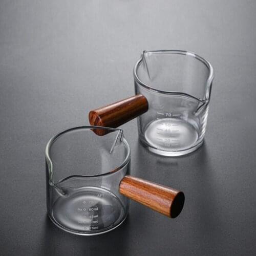 Title Measuring Cup Concentrated Coffee Glass Double Mouth Bottle Coffee Shares Pot Wooden Handle Glass Small Milk 2021