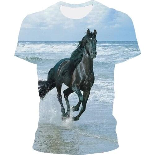 Printed T-shirt mens short-sleeved 2021 new summer 3D printed street quick-drying shirt strong horse graphic style clothing