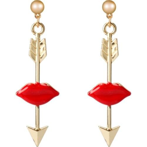 New Unique Sexy Red Lips Arrow Geometric Drop Earrings Acrylic Lip Shaped Long Earing For Women Punk Night Club Dancer Jewelry