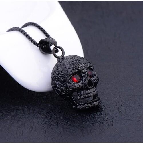 316L Titanium Steel Gold Black Color Red Crystal Skull Pendant Necklace Punk Hip Hop Rock Jewelry Stainless Steel Necklace