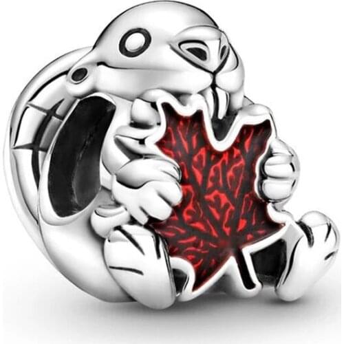 Canadian Beaver Maple Leaf Charms Authentic 925 Sterling Silver Bead Fit Fashion Women Bracelets Bangle Gift DIY Jewelry