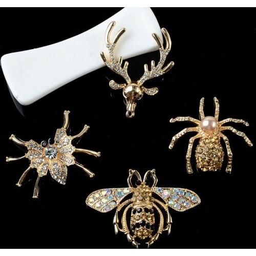 5Pcs New Rhinestone Alloy Jewelry Elk Spider Bee Animal Jewelry Button DIY For Hair Clothing Bag Brooch Accessories