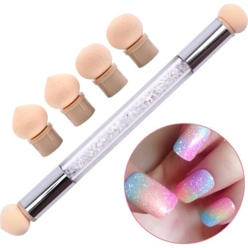 1 Pcs Double-Head Washable Sponge Blending Pen Gradient Pen With 4 Sponge Tips For DIY Rhinestone Handle Manicure Painting Tool