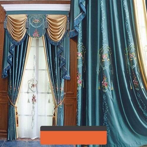 European style big flower Satin cotton embroidered cloth dining room finished curtain curtains for living room luxury