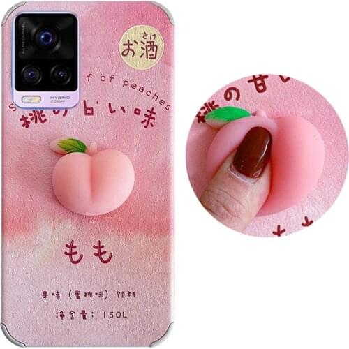Case for Vivo S7 X50 X30 Pro S6 IQ00 Z1X Y70S Y50 Y93 Y97 Y9S Y17 3D Cute Peach Silicone Cover Full Protect Back Silicone Shell