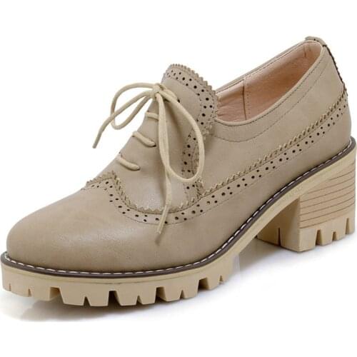 Thick high heels cutout oxford shoes woman front cross-tied leather Roma pumps vitange brogues 43 big size fila shoes women s561