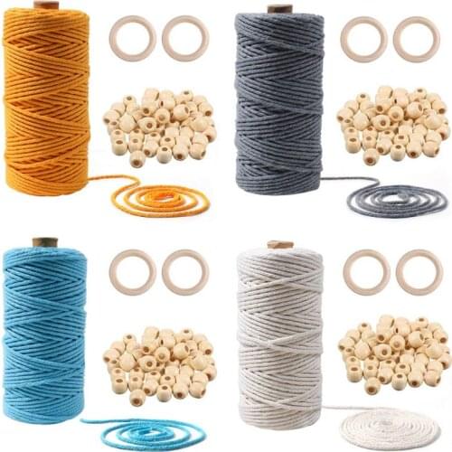 1 Set Macrame Rope Cotton Cord Hand Craft String Wooden Bead Circle Ring Combination DIY Supplies Crafts Making Acessory
