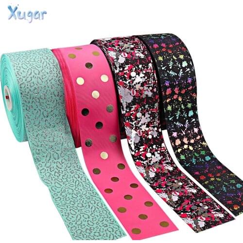 Xugar 2Yards 3"(75mm) Printed Ribbon Glitter Printed Dots Bronzing Tape DIY Crafts Hairbows Accessories Wedding Party Decoration