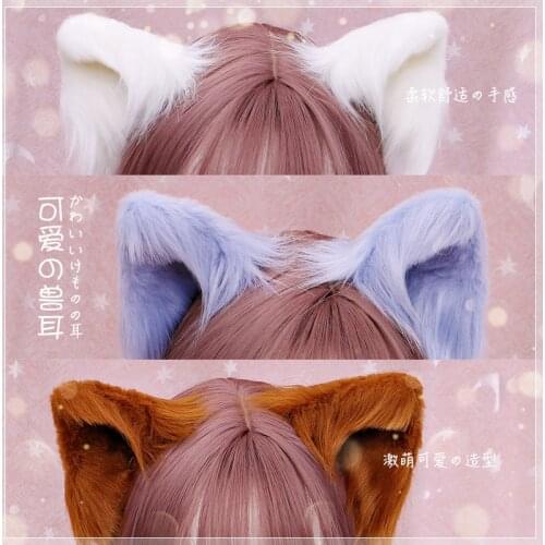 Handmade Simulation Stereo Animal Beast Ear Hairpin Headwear Cosplay Soft Girl Cute Plush Cat Wolf Ears Lolita Pair Clip Props