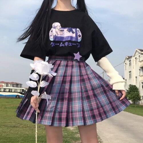 Harajuku Cartoon Punk Print Short Sleeve T-Shirt Womens Tops Summer O-neck T Shirt Teep Electronic Girl Taking Shirt Футболка