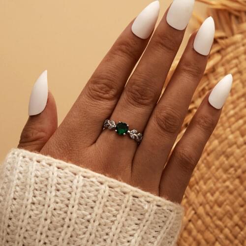 HuangTang Luxury Green Blue Stone Crystal Finger Rings for Women Sliver Color Trendy Knuckle Rings Wedding Jewelry Gifts 2021NEW