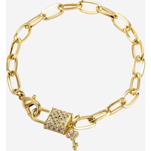 1Pcs Gold Fashion Color cz lock key charm adjustable jewelry bracelet