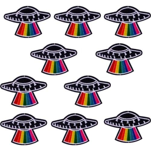 10pcs/set Patch Wholesale Cartoon UFO Patches On Clothes Embroidery Patch DIY Applique On Jacket Jeans Stripes