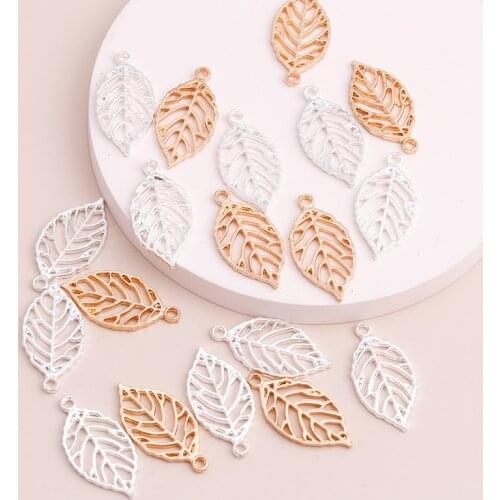 10pcs Two Color Hollow Alloy Leaves Charms for DIY Making Pendants Necklaces & Bracelets 21x14mm Jewelry Accessories