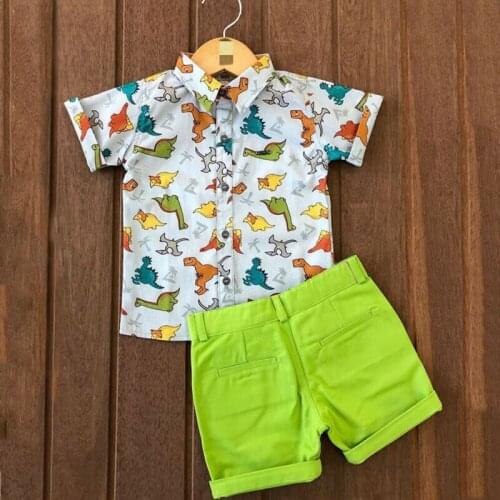 PUDCOCO 2pcs Toddler Kids Boys Girls Summer Dinosaur Print Clothes T-shirt Tops+Shorts Pants Outfit Set 1-5T