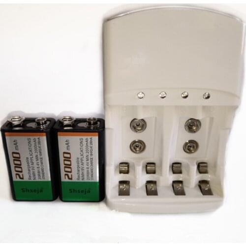 2PCS SHSEJA Large capacity 2000mAh 9V Ni-MH rechargeable battery + intelligent universal 9V AA AAA battery charger