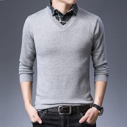 2019 Casual Sweater Men Brand Slim Fit Solid V-Neck Pullovers Long Sleeve Knitwear Fashion Male Knitted Classic Top Design