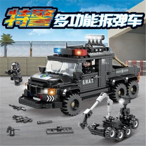 424pcs Kaizhi 7284 City Guard Police Series Multifunctional Bomb Disposal Truck Black Hawk Special Police Building Block Gifts