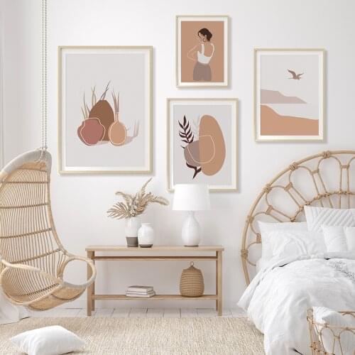 Abstract Vase Leaf Sun Bird River Mountain Fashion Girls Canvas Painting Wall Art Poster Print Pictures for Living Room Home Dec